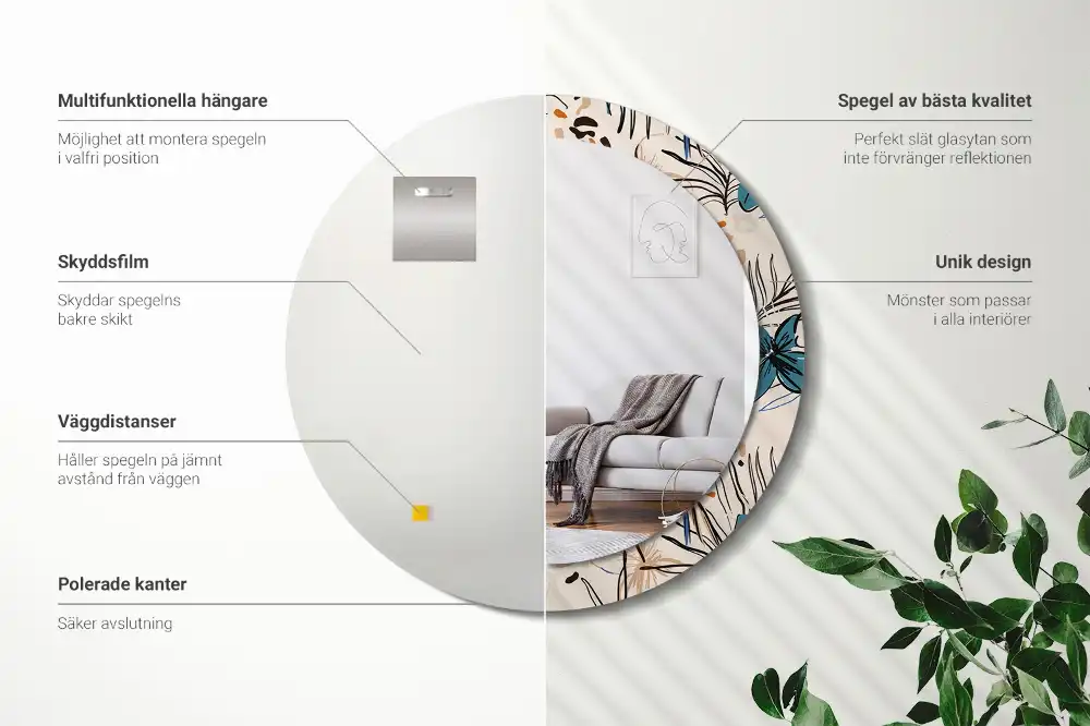 Round wall mirror decor Jungle Pattern Flowers