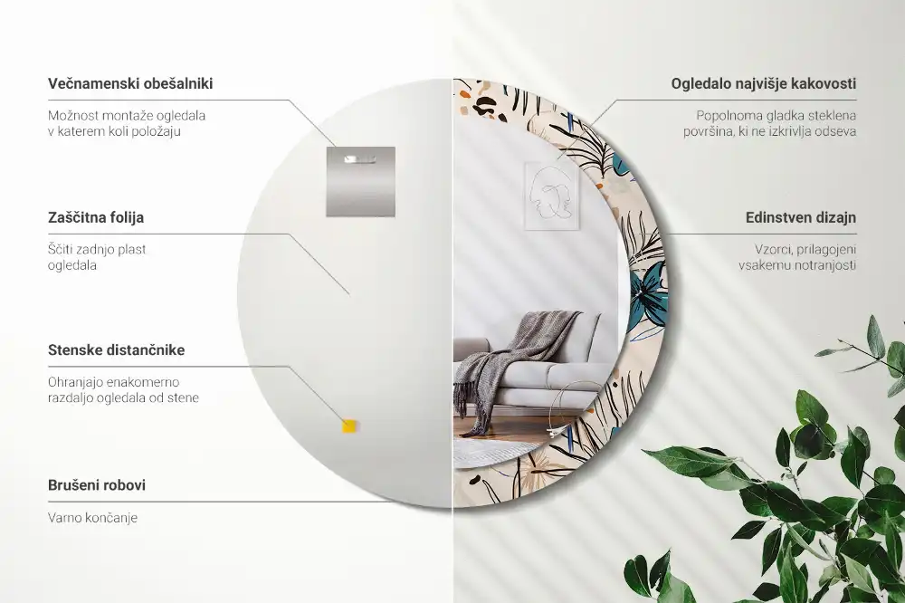 Round wall mirror decor Jungle Pattern Flowers