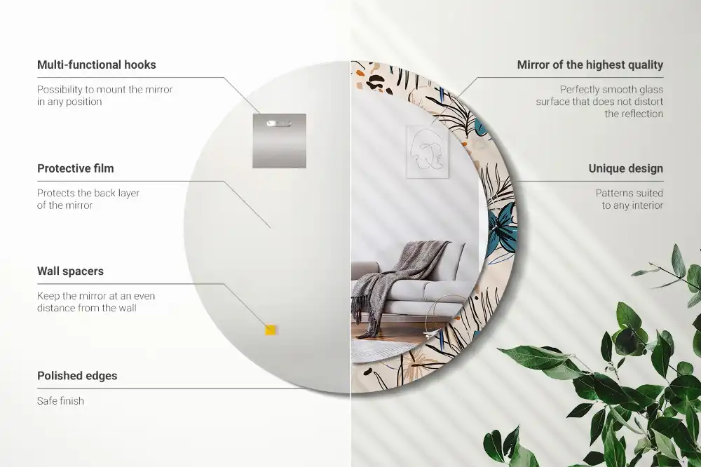 Round wall mirror decor Jungle Pattern Flowers