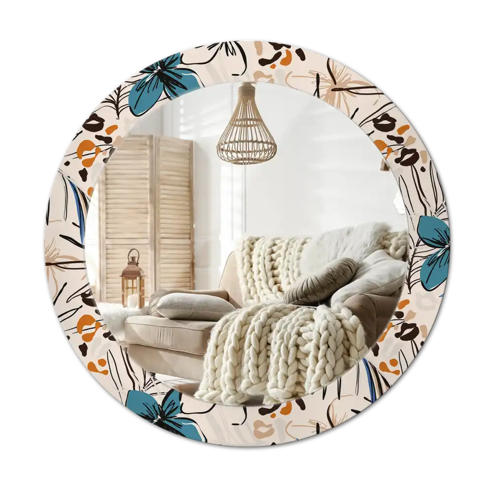 Round wall mirror decor Jungle Pattern Flowers