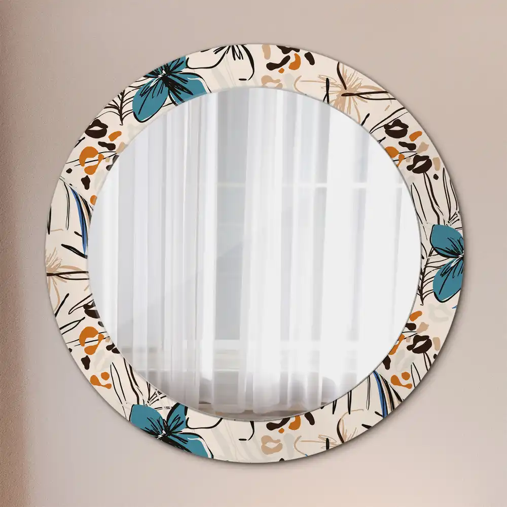 Round wall mirror decor Jungle Pattern Flowers