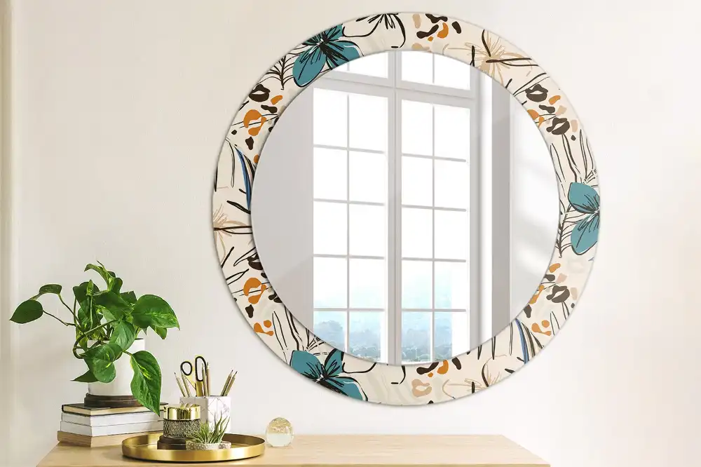 Round wall mirror decor Jungle Pattern Flowers
