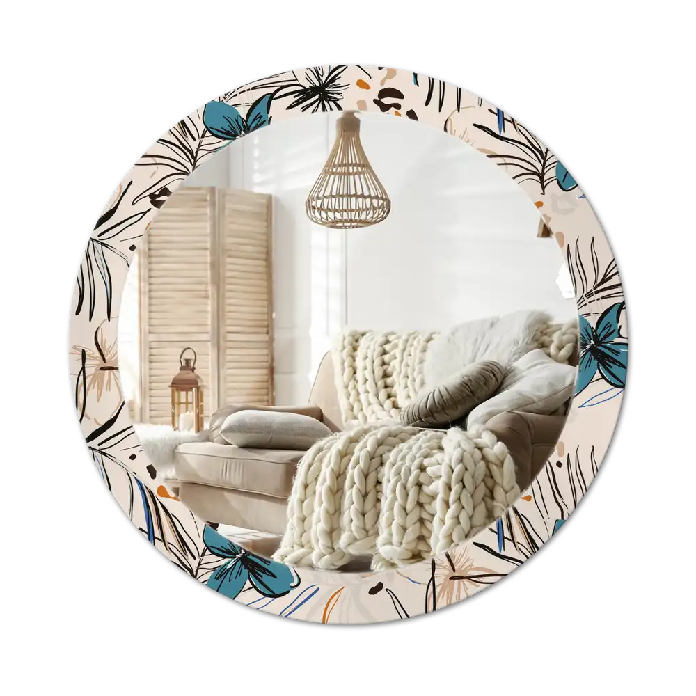 Round wall mirror decor Jungle Pattern Flowers