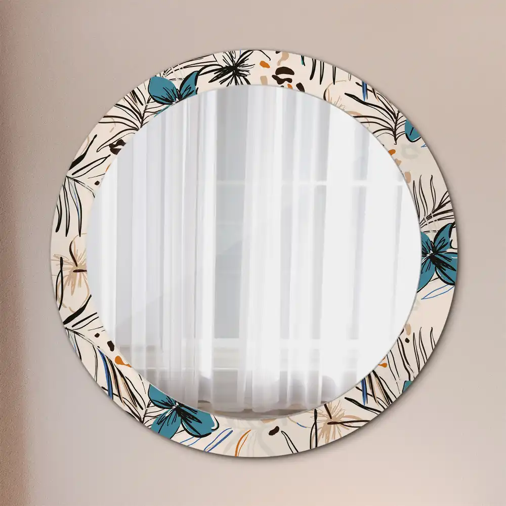 Round wall mirror decor Jungle Pattern Flowers