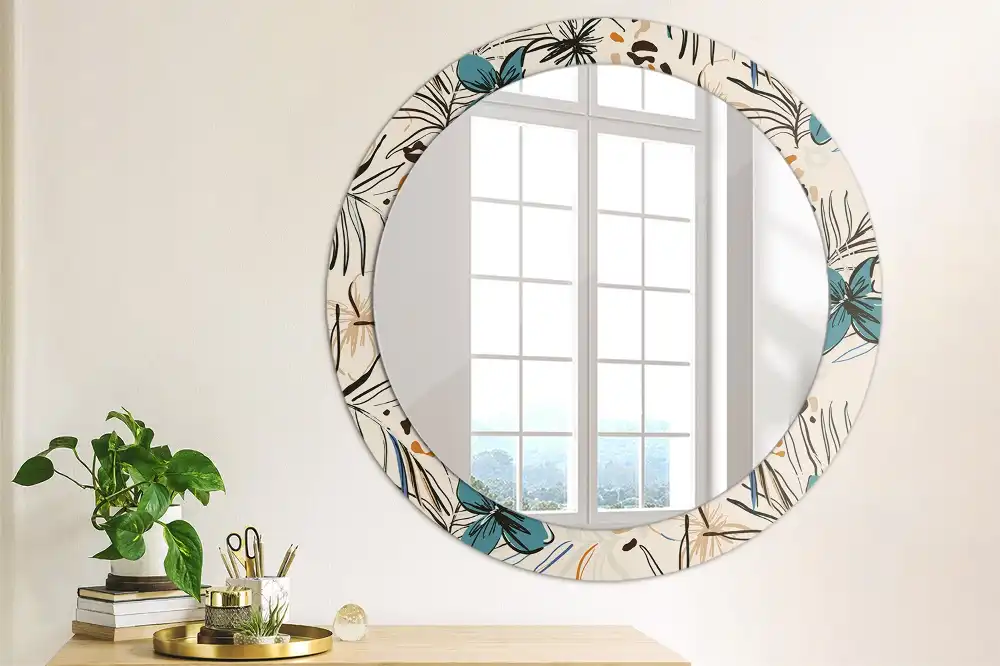 Round wall mirror decor Jungle Pattern Flowers