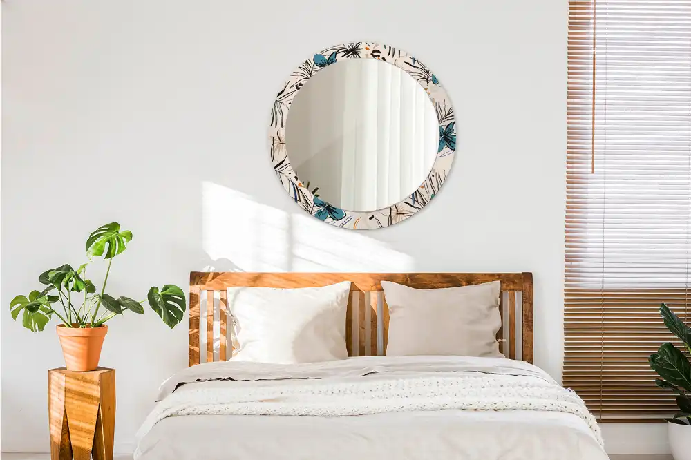 Round wall mirror decor Jungle Pattern Flowers