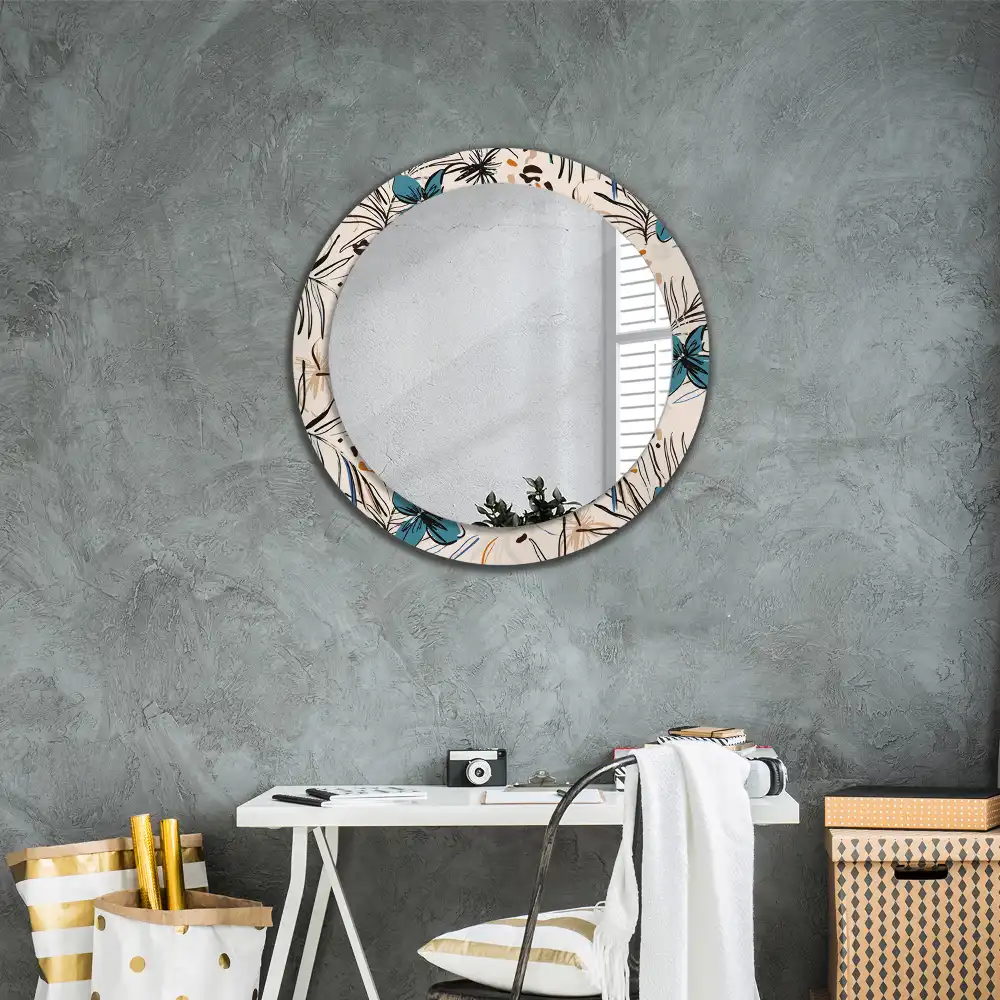 Round wall mirror decor Jungle Pattern Flowers
