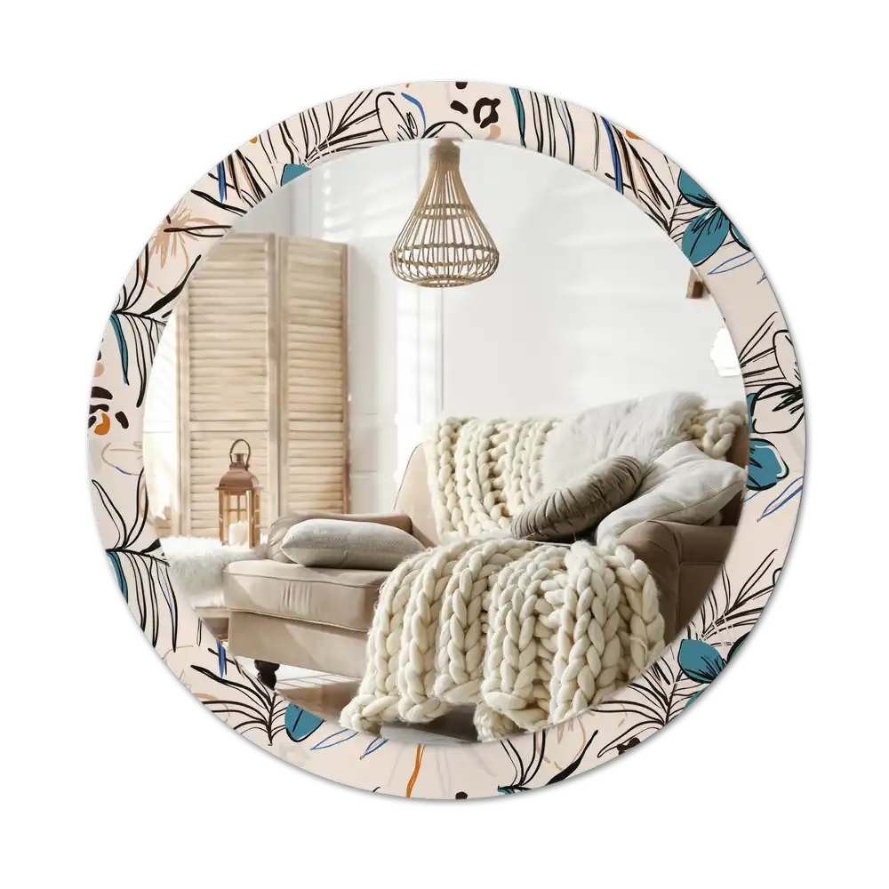 Round wall mirror decor Jungle Pattern Flowers