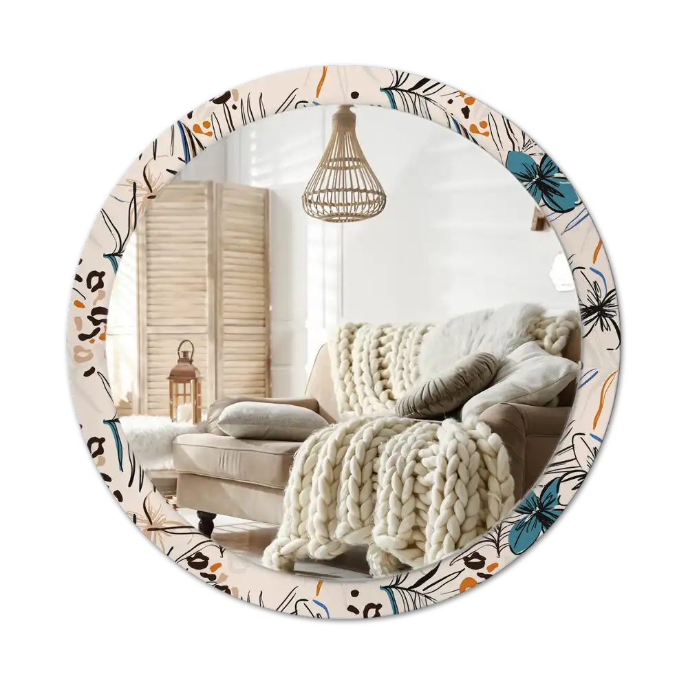 Round wall mirror decor Jungle Pattern Flowers
