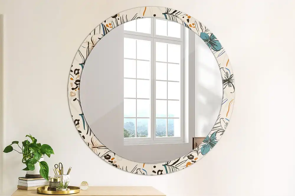 Round wall mirror decor Jungle Pattern Flowers