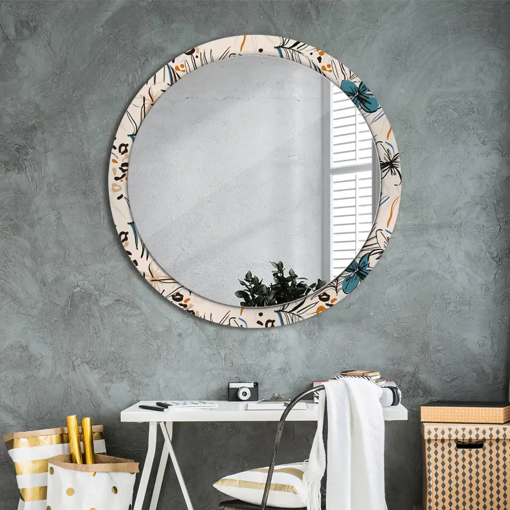 Round wall mirror decor Jungle Pattern Flowers