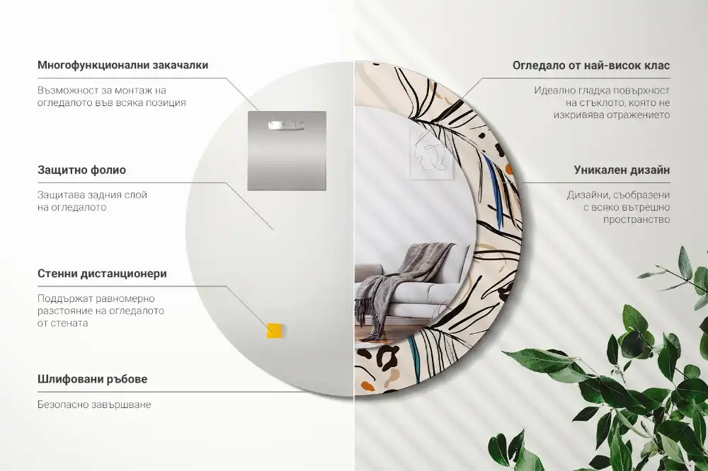 Round wall mirror decor Jungle Pattern Flowers