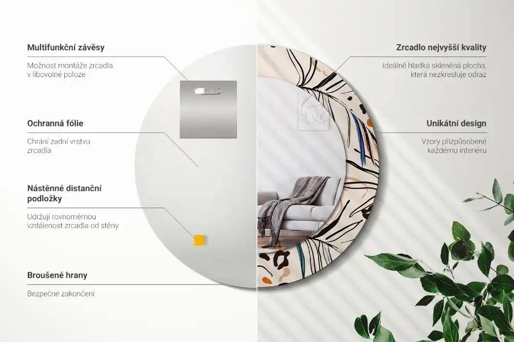 Round wall mirror decor Jungle Pattern Flowers