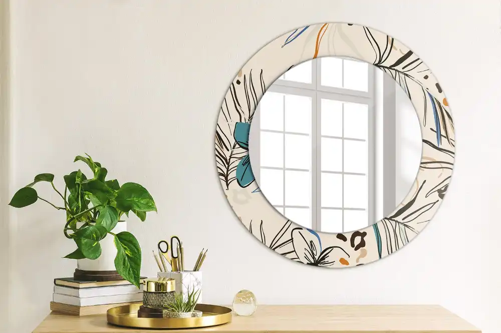 Round wall mirror decor Jungle Pattern Flowers
