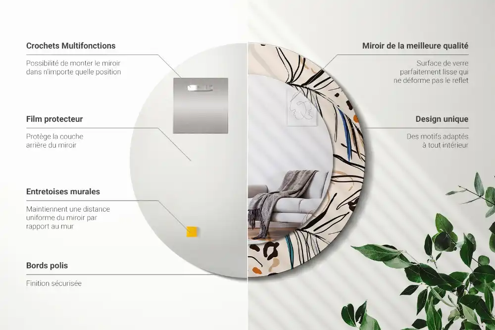 Round wall mirror decor Jungle Pattern Flowers