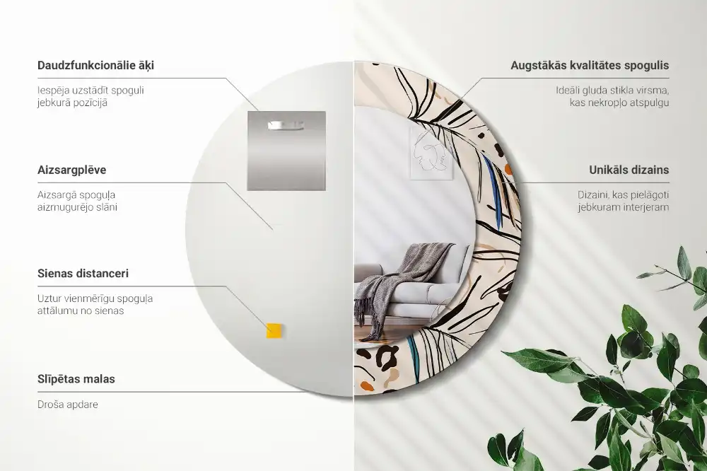 Round wall mirror decor Jungle Pattern Flowers