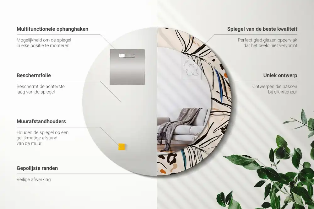 Round wall mirror decor Jungle Pattern Flowers