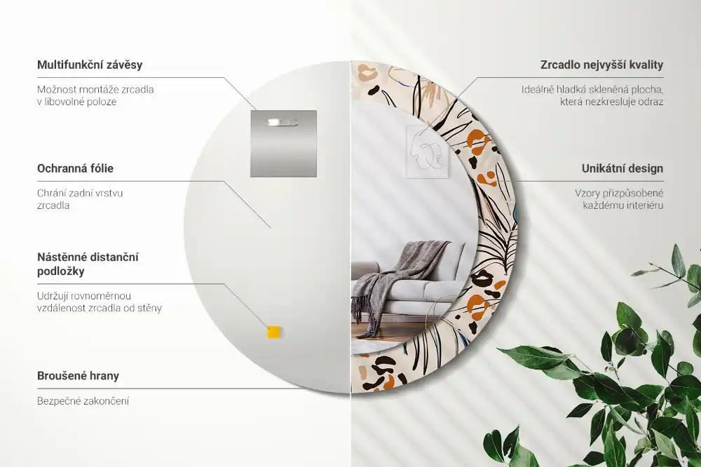 Round wall mirror decor Jungle Pattern Flowers