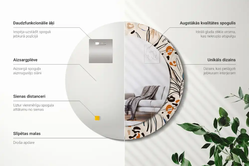 Round wall mirror decor Jungle Pattern Flowers