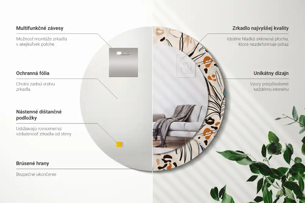 Round wall mirror decor Jungle Pattern Flowers