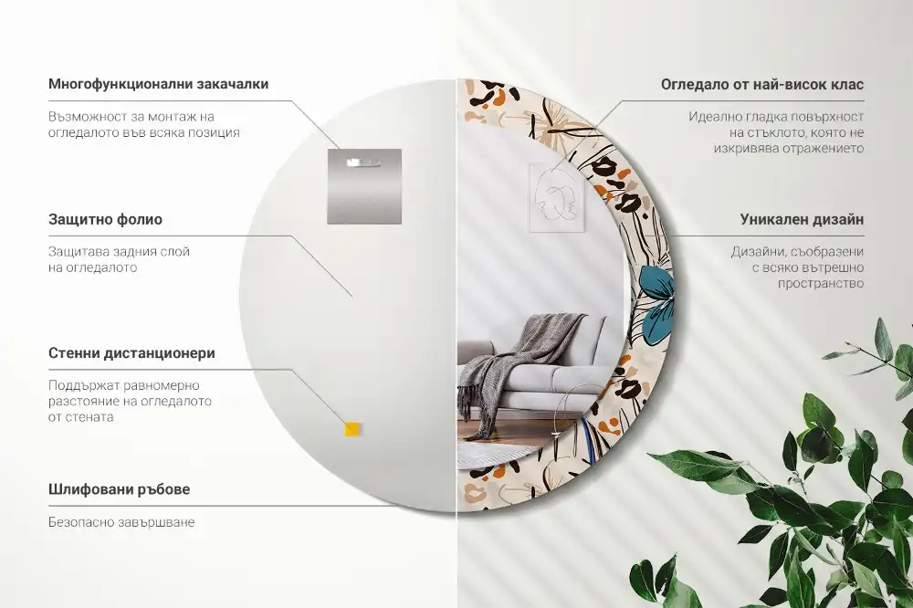 Round wall mirror decor Jungle Pattern Flowers