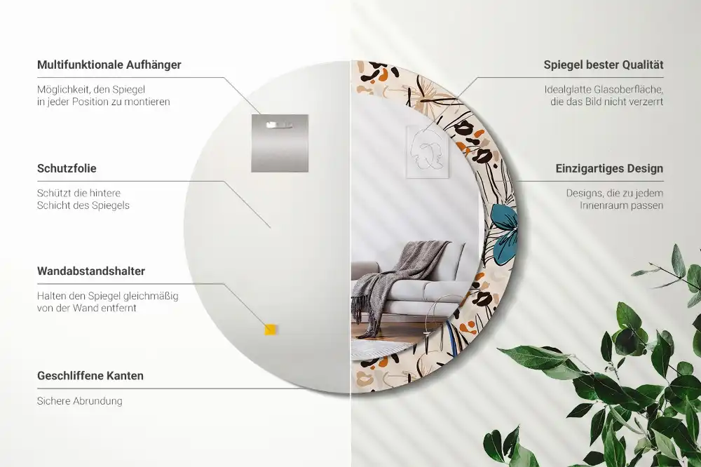 Round wall mirror decor Jungle Pattern Flowers