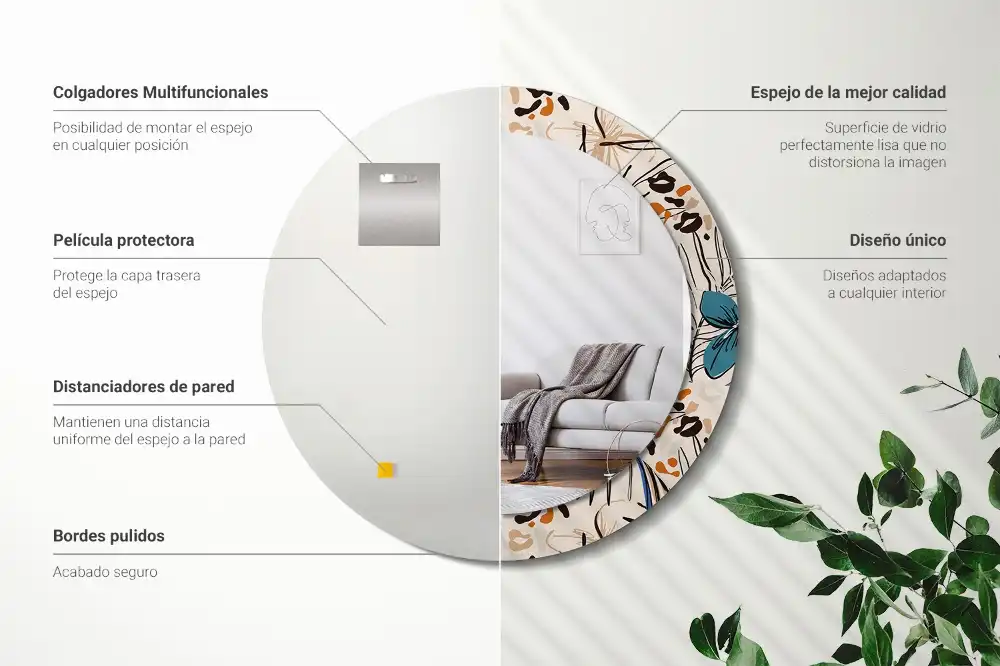 Round wall mirror decor Jungle Pattern Flowers
