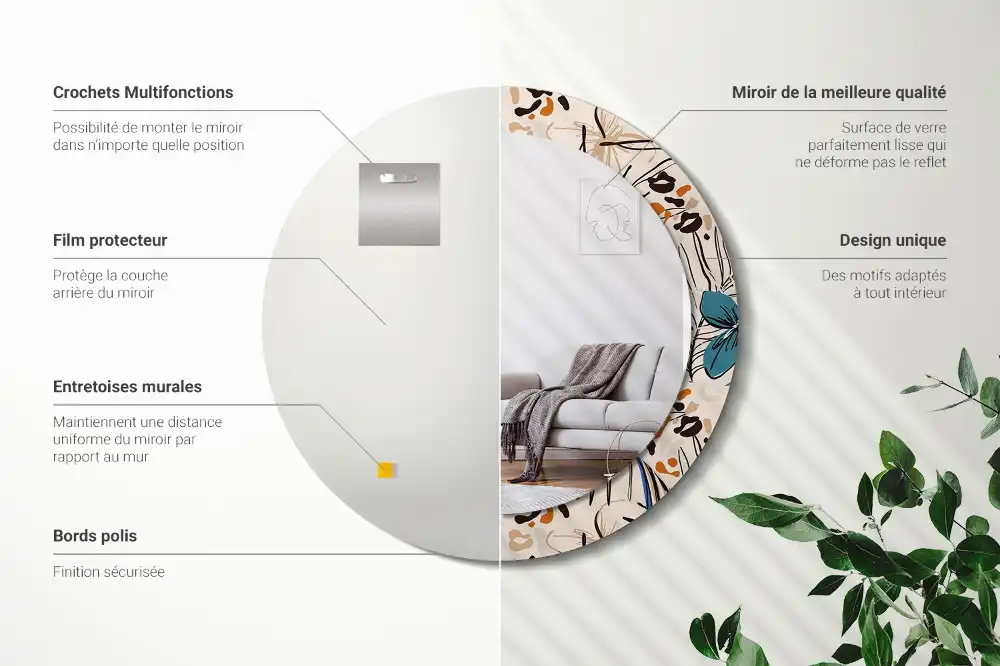 Round wall mirror decor Jungle Pattern Flowers