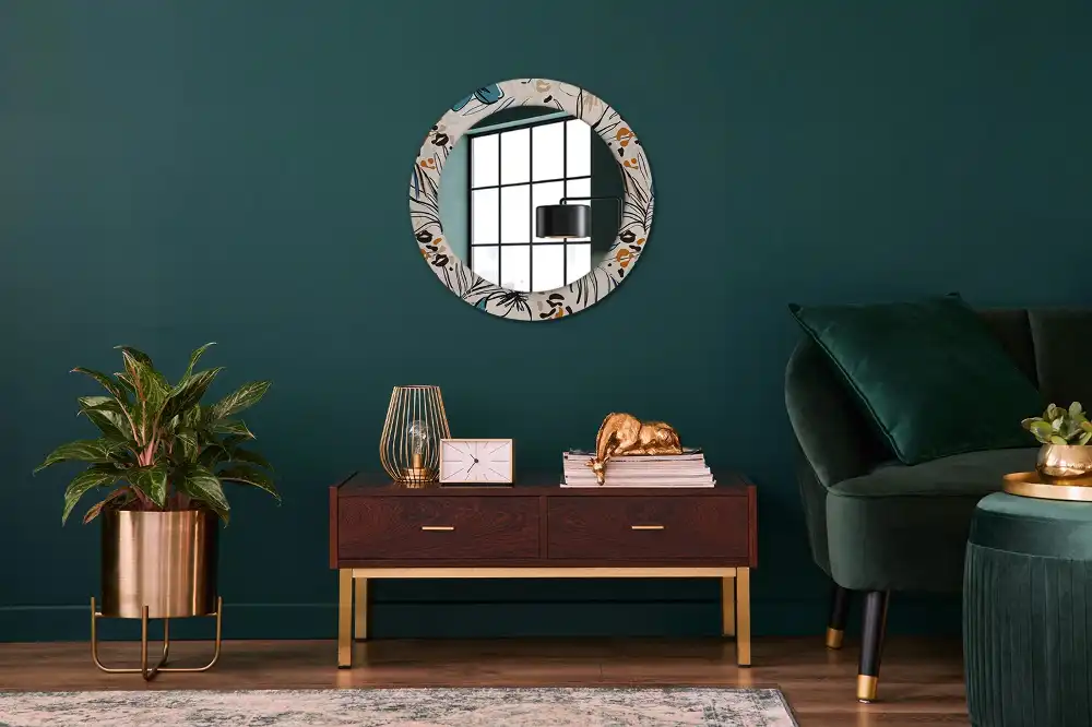Round wall mirror decor Jungle Pattern Flowers