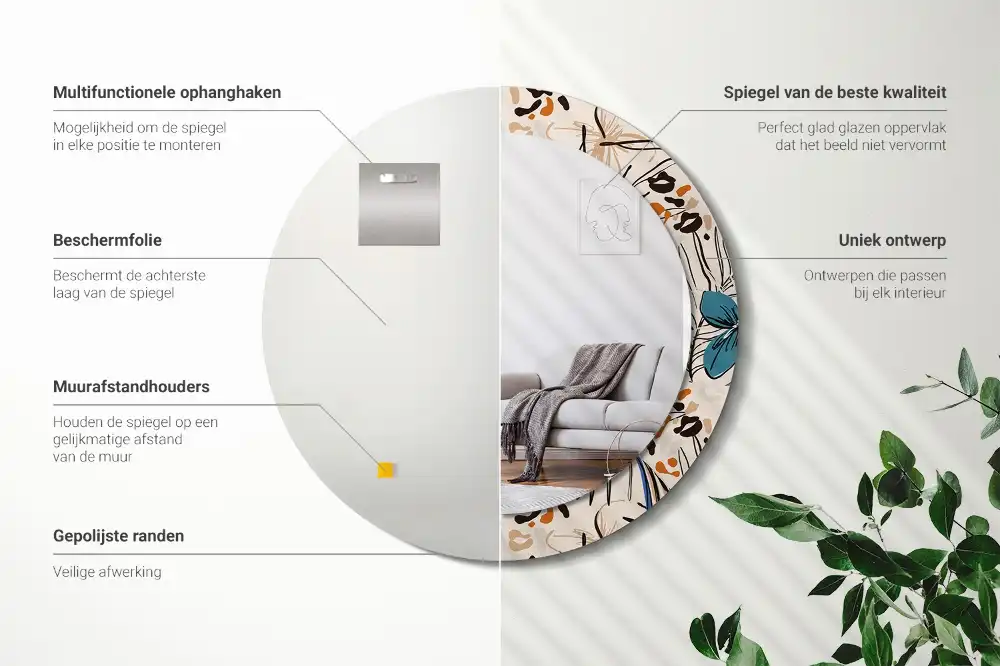 Round wall mirror decor Jungle Pattern Flowers