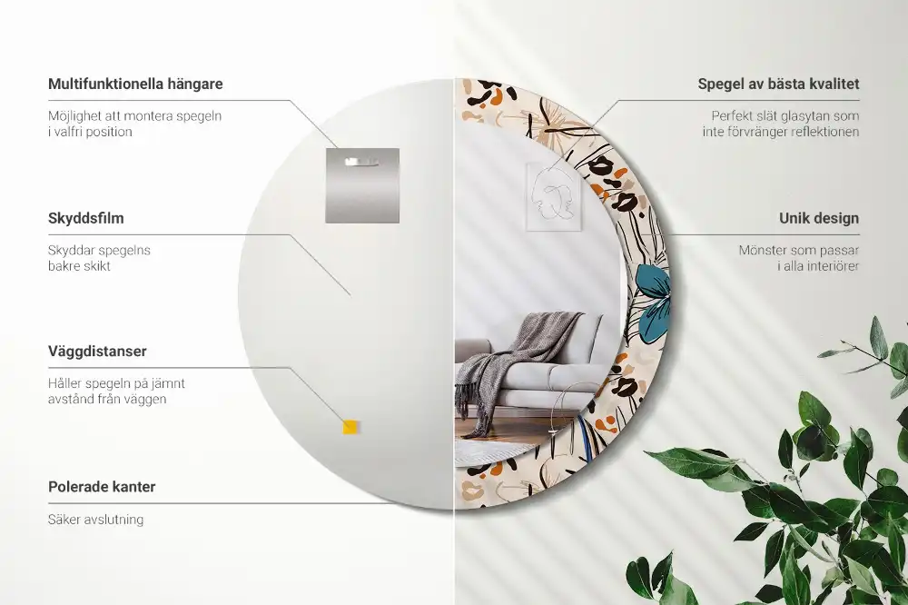 Round wall mirror decor Jungle Pattern Flowers