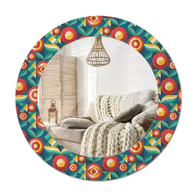 Round mirror frame with print Geometric Fruits and Leaves