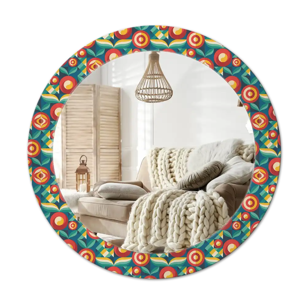 Round mirror frame with print Geometric Fruits and Leaves