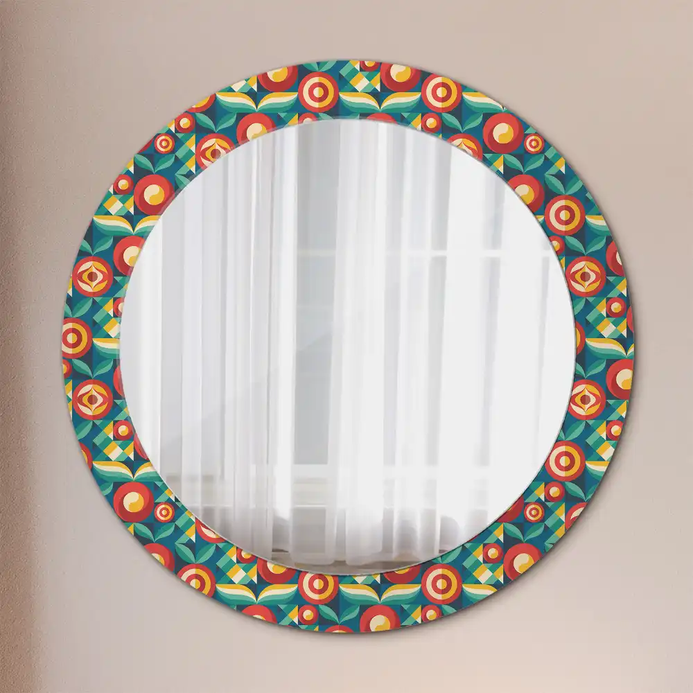 Round mirror frame with print Geometric Fruits and Leaves