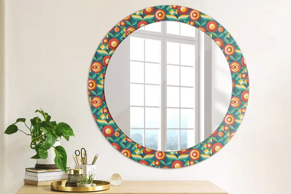 Round mirror frame with print Geometric Fruits and Leaves
