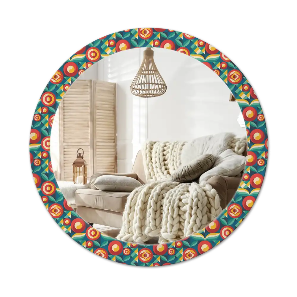 Round mirror frame with print Geometric Fruits and Leaves