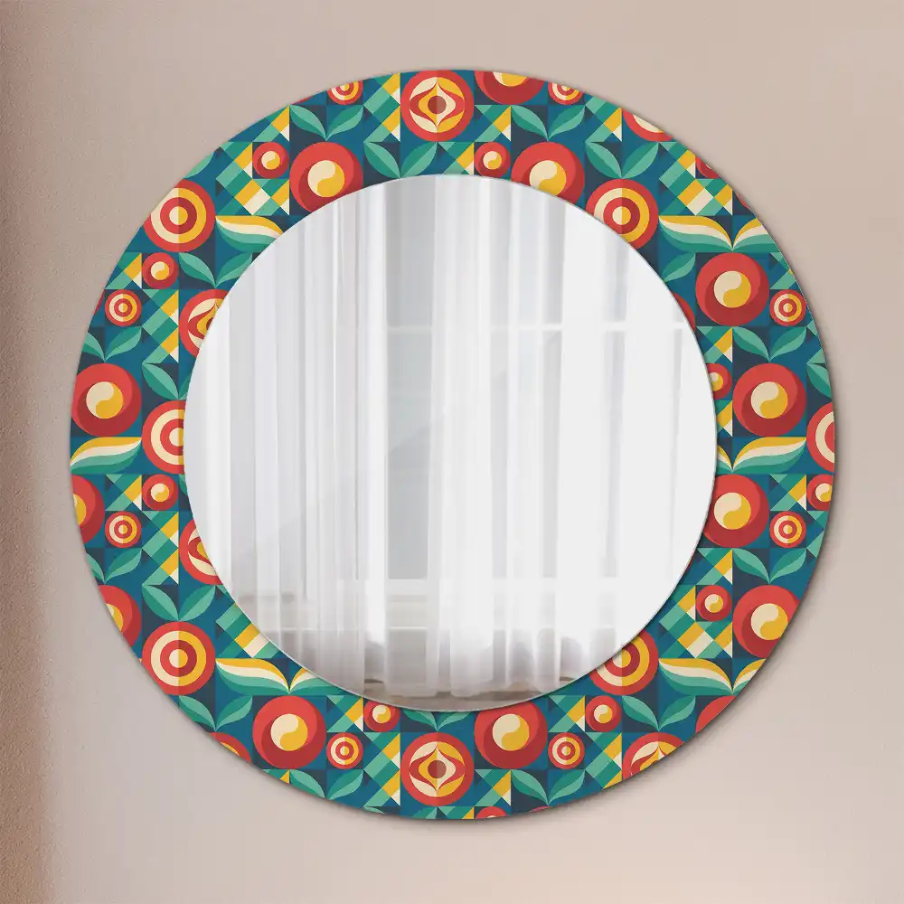 Round mirror frame with print Geometric Fruits and Leaves