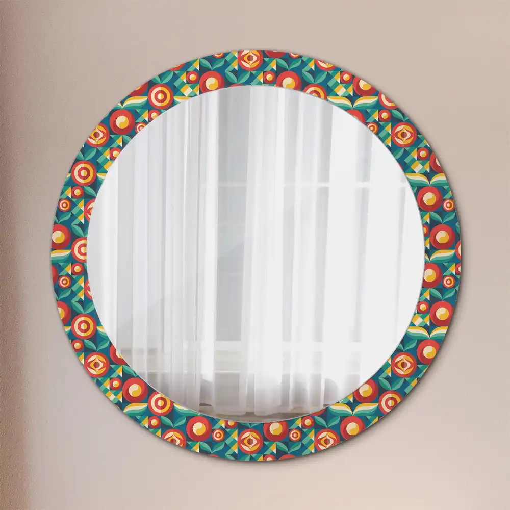 Round mirror frame with print Geometric Fruits and Leaves