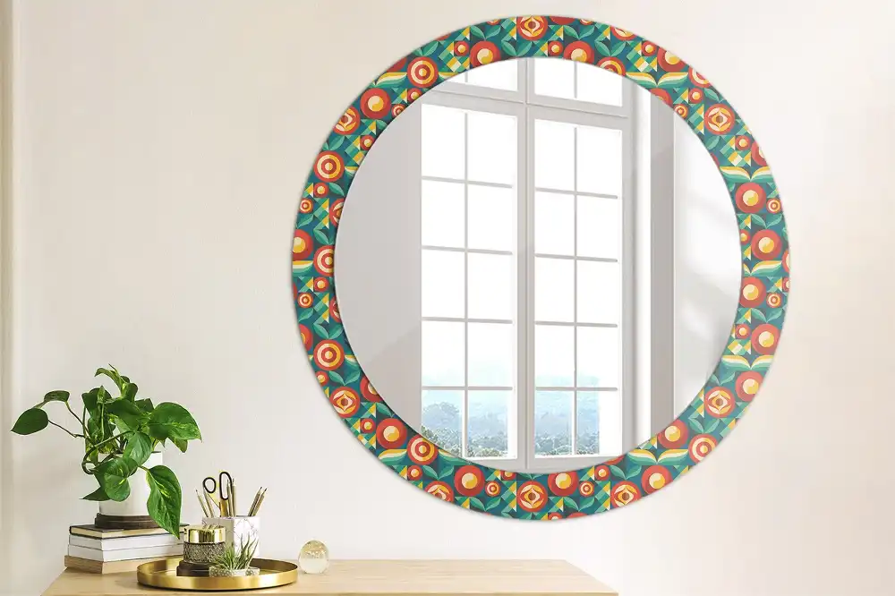 Round mirror frame with print Geometric Fruits and Leaves