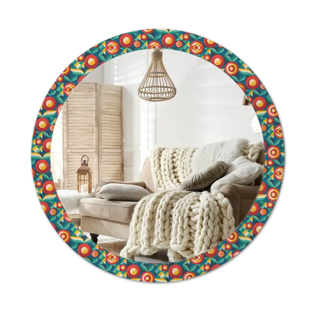 Round mirror frame with print Geometric Fruits and Leaves