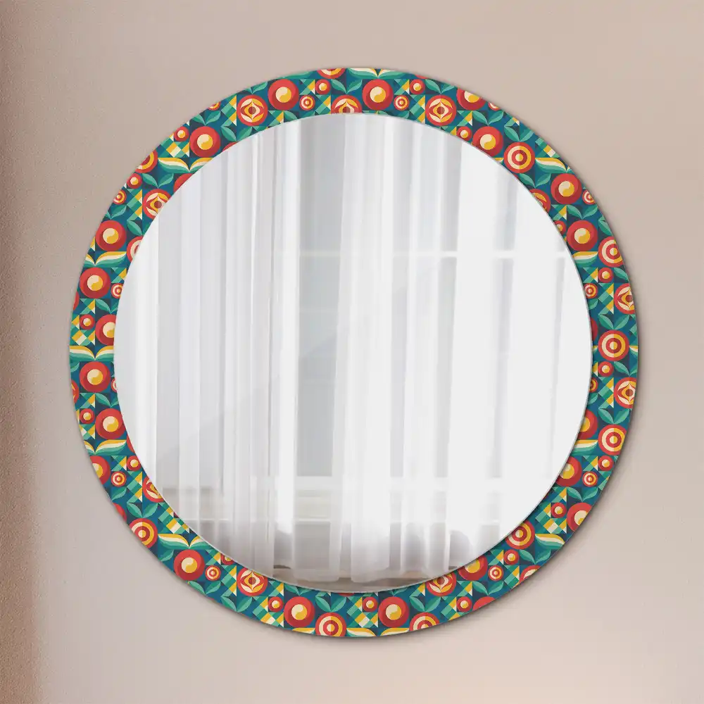 Round mirror frame with print Geometric Fruits and Leaves