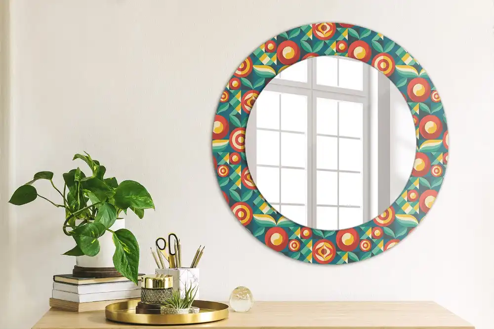 Round mirror frame with print Geometric Fruits and Leaves