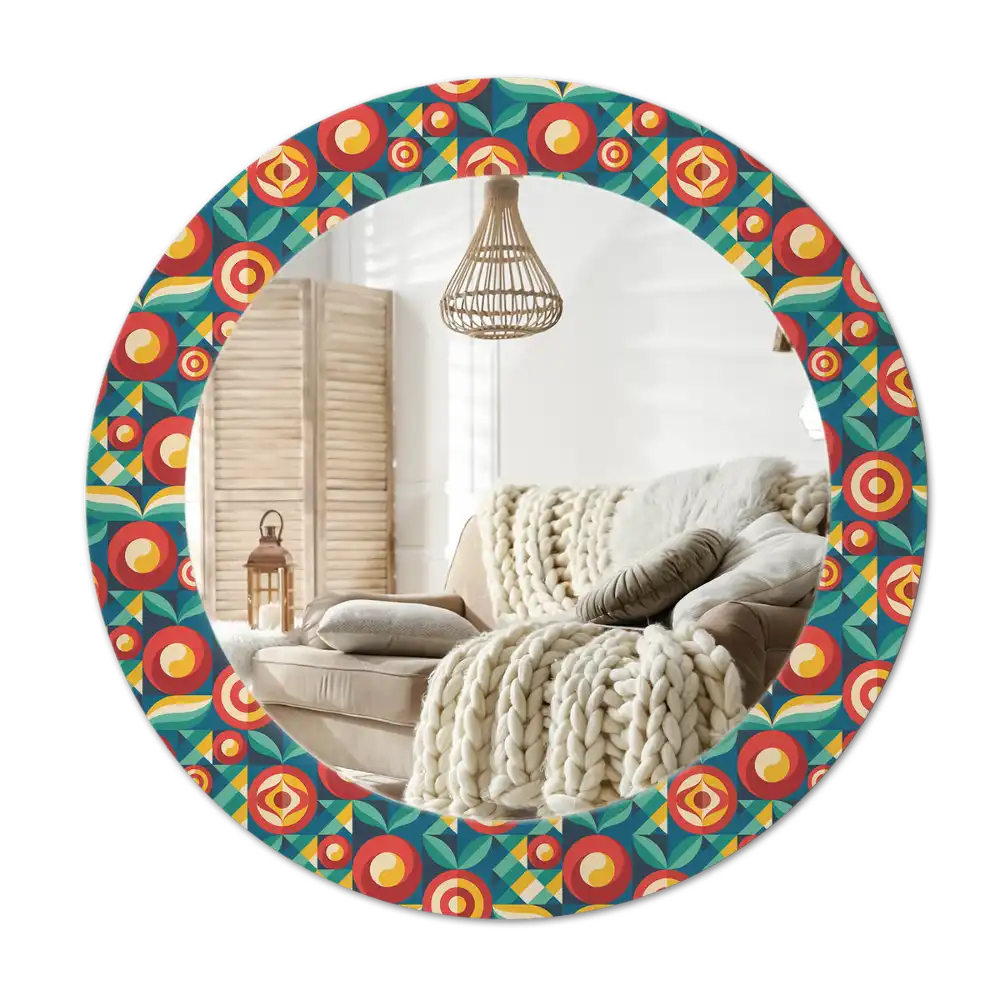 Round mirror frame with print Geometric Fruits and Leaves