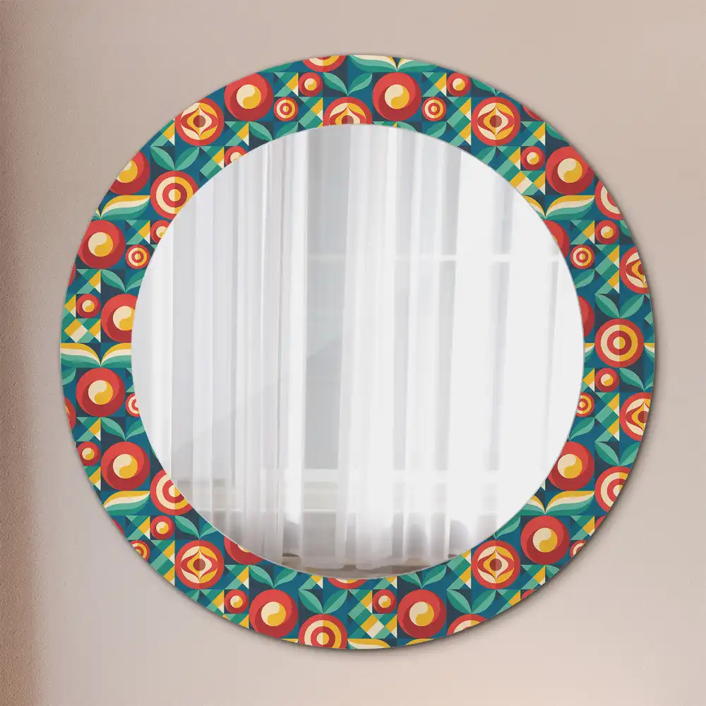Round mirror frame with print Geometric Fruits and Leaves