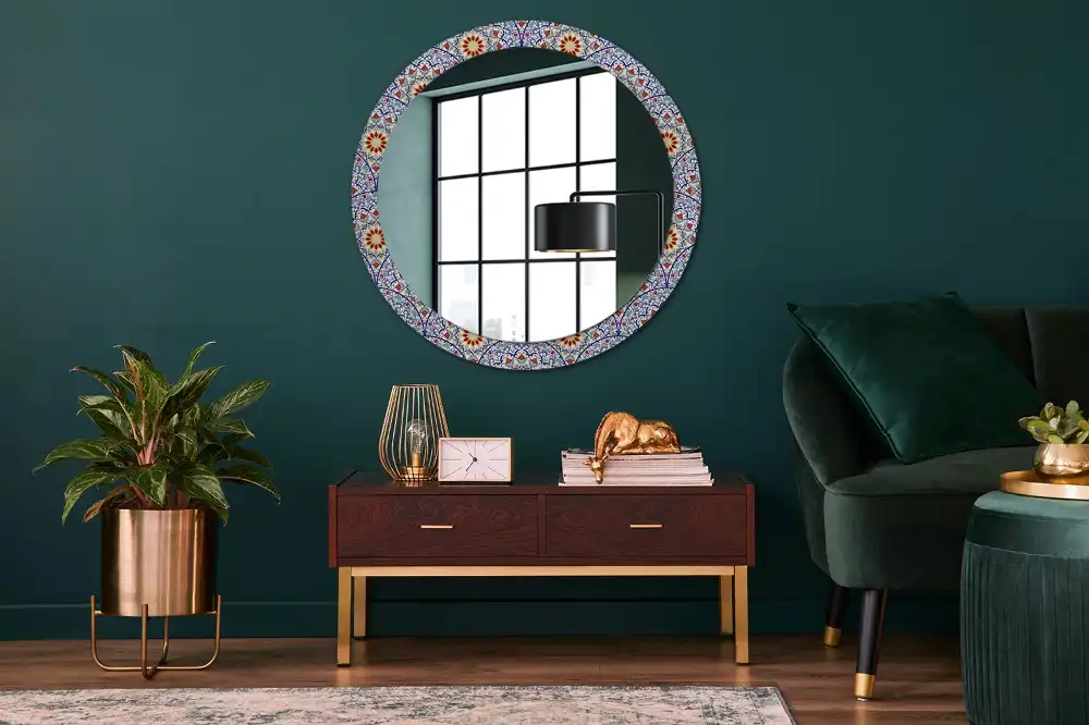 Round printed mirror Oriental composition