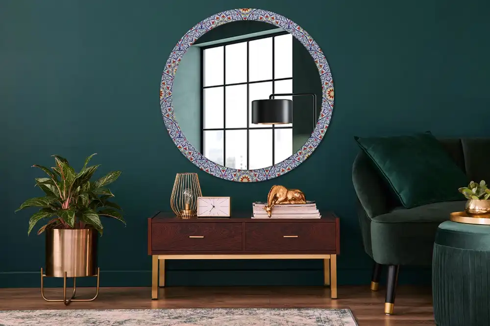 Round printed mirror Oriental composition