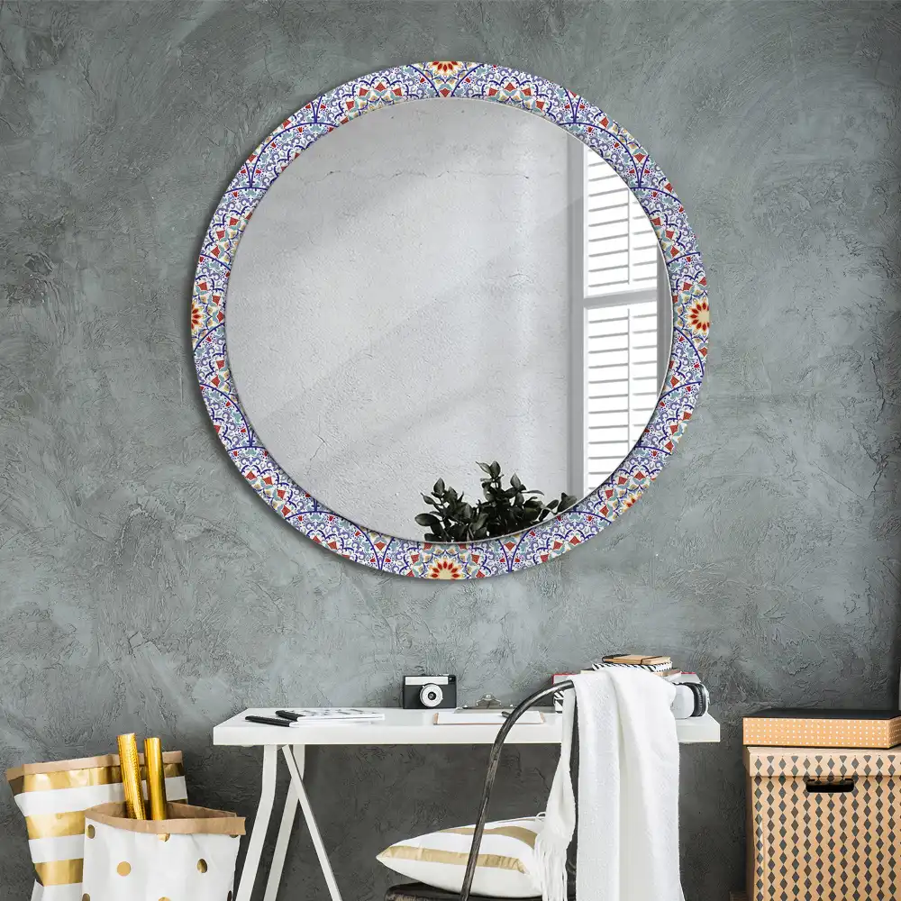 Round printed mirror Oriental composition
