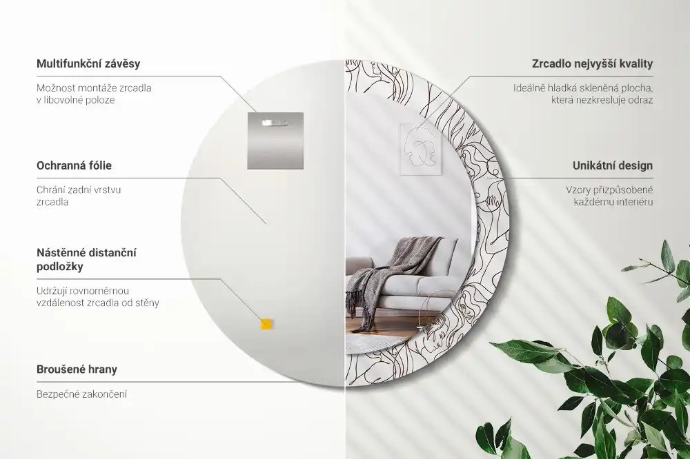 Round decorative mirror Faces from the lines