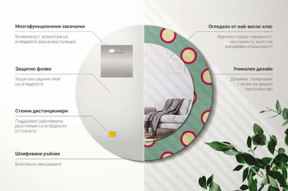 Round mirror frame with print Dot circles