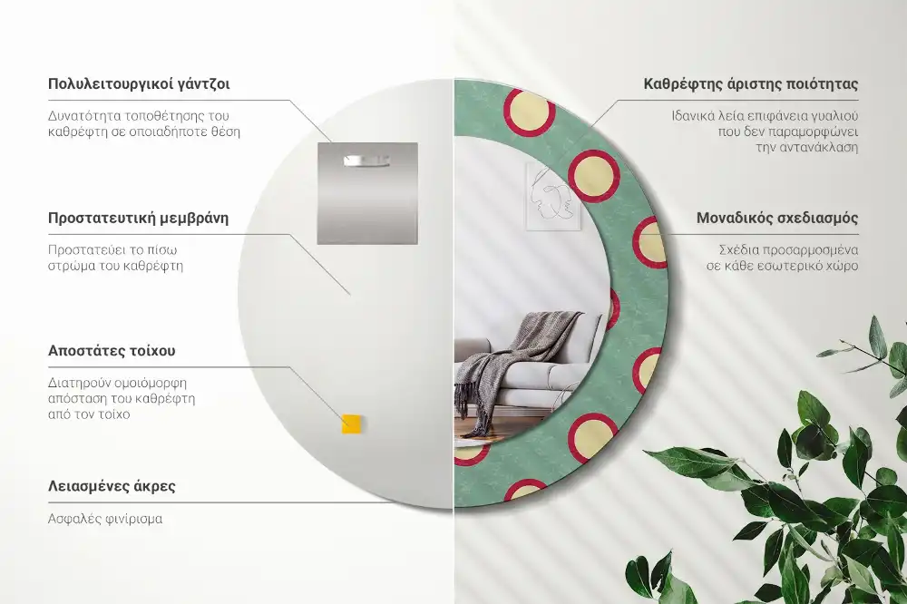 Round mirror frame with print Dot circles